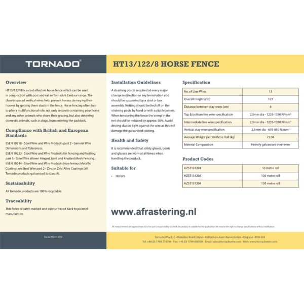 Tornado gaas HT13/122/8 Horse Fence   (50 meter)